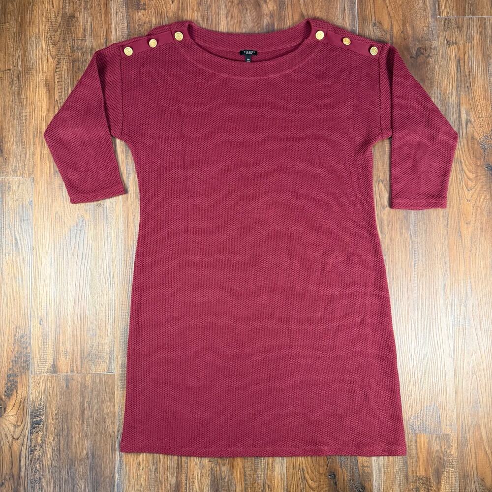 Talbots plus petite 1X p waffle knit 3/4 sleeves shift dress 100% cotton classic